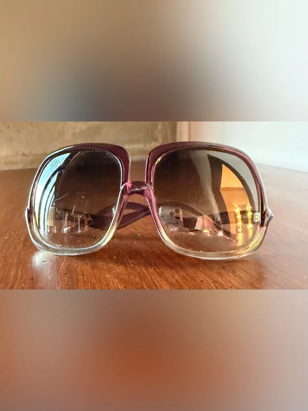 Vintage 70s Halston France Ombre Gradient Oversized Sunglasses & Squeeze Case